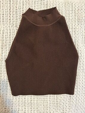 Babaton Ribbed Knit Tank Top - Brown Size M